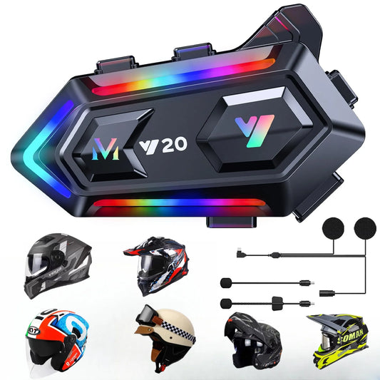 Motorcycle helmet with Bluetooth earphones, over-ear RGB motorcycle helmet speaker, IPX6 waterproof suitable for off-road vehic